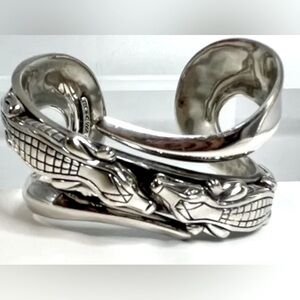 B Kieselstein Cord 82 Grams 925 Sterling 2 Alligator Cuff Bracelet Diamond Eyes